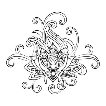 Sketch of a lotus on a white background.Vector ornamental Lotus, ethnic zentangled henna tattoo