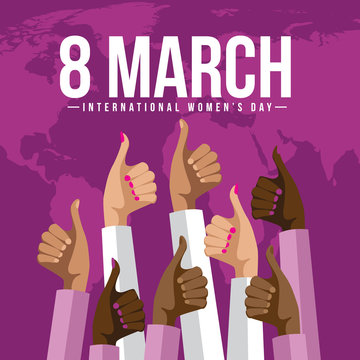 International Womens Day multicultural thumbs up design.