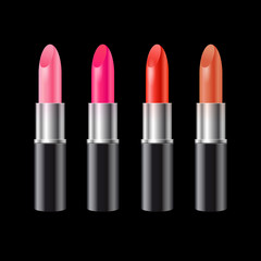 Set of realistic lipsticks in black tube