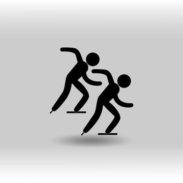eps 10 vector Short Track Speed Skating sport icon. Winter sport activity pictogram for web, print, mobile. Black athlete sign isolated on gray. Hand drawn competition symbol. Graphic design clip art