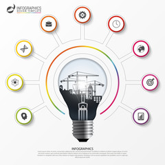 Light bulb infographic. Template for circle diagram. Vector