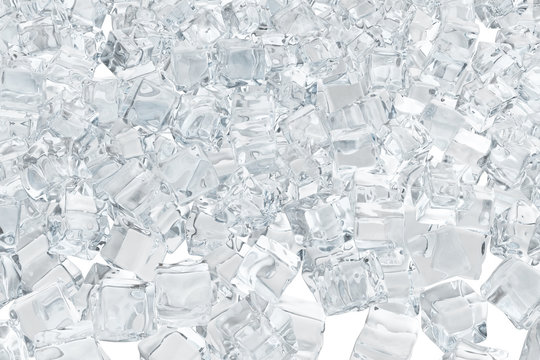 Ice cubes background, pile of white ice cubes. 3d rendering