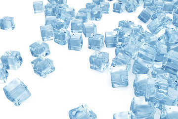 Ice cubes background, pile of blue ice cubes. 3d rendering