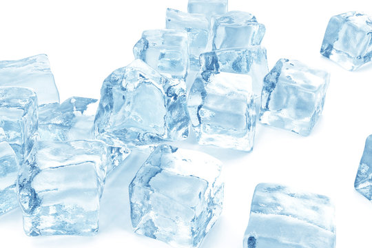 Ice cubes background, pile of blue ice cubes. 3d rendering