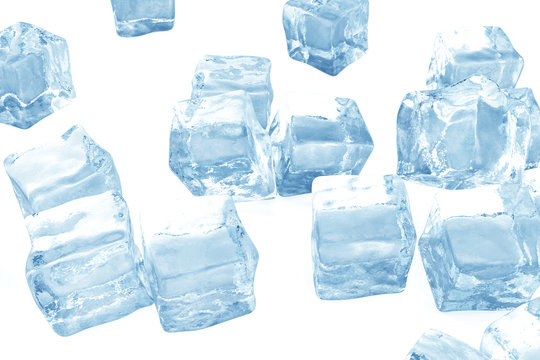 Ice cubes background, pile of blue ice cubes. 3d rendering