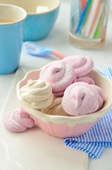 Homemade berry marshmallows in ceramic bowl