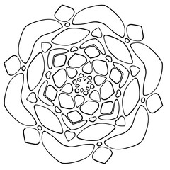 Monochrome Mandala. The template for the album. Symmetrical ornament for color books. Beautiful outline for coloring. The composition of stylized rocks.