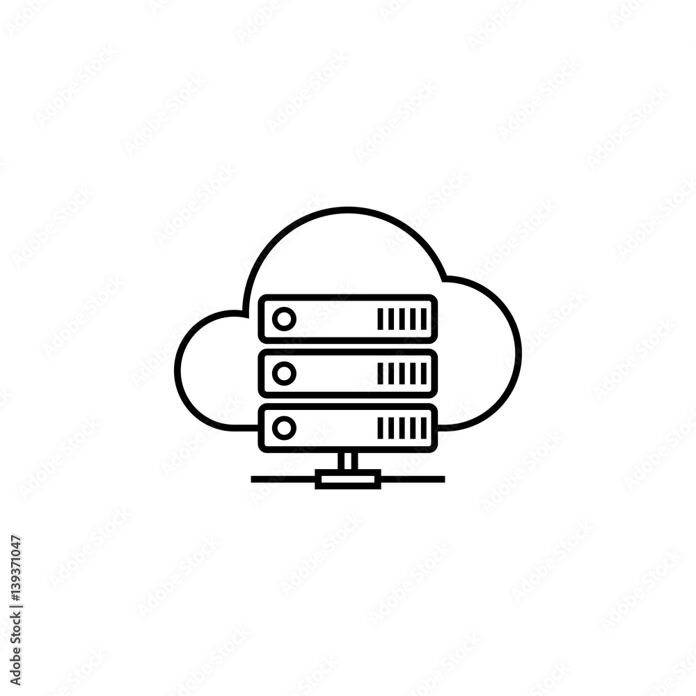 Poster cloud hosting line icon, seo & development, data base server sign, a linear pattern on a white backg