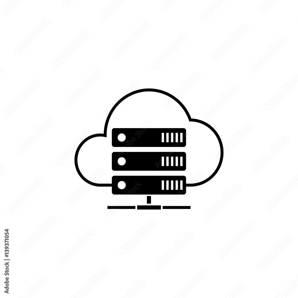 Poster cloud hosting solid icon, seo & development, data base server sign, a filled pattern on a white back