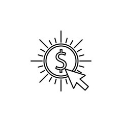 Pay per click line icon, seo & development, dollar sign with cursor, a linear pattern on a white background, eps 10.