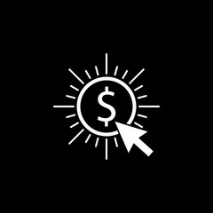 Pay per click solid icon, seo & development, dollar sign with cursor, a filled pattern on a black background, eps 10.