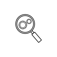 Research optimization line icon, seo & development, Magnifier with cog, a linear pattern on a white background, eps 10.