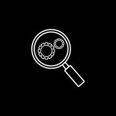 Research optimization line icon, seo & development, Magnifier with cog, a linear pattern on a black background, eps 10.