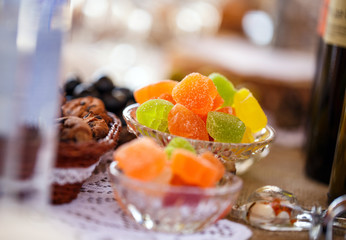buffet, wedding decorations, desserts