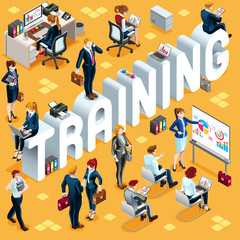 Obraz premium Training Group of Diverse Isometric Business People. 3D meeting infographic crowd with standing walking casual people icon set. Conference handshake hand shake lots collection vector illustration