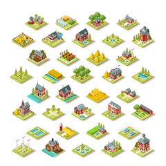 Isometric farm house building stuff farming agriculture scene. 3D icon set collection vector illustration for infographic or android video game