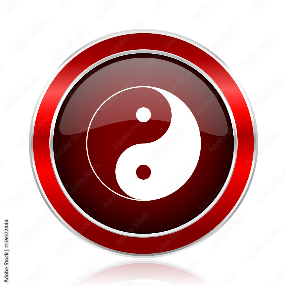 Poster ying yang red silver metallic web and smartphone vector icon isolated on white background.