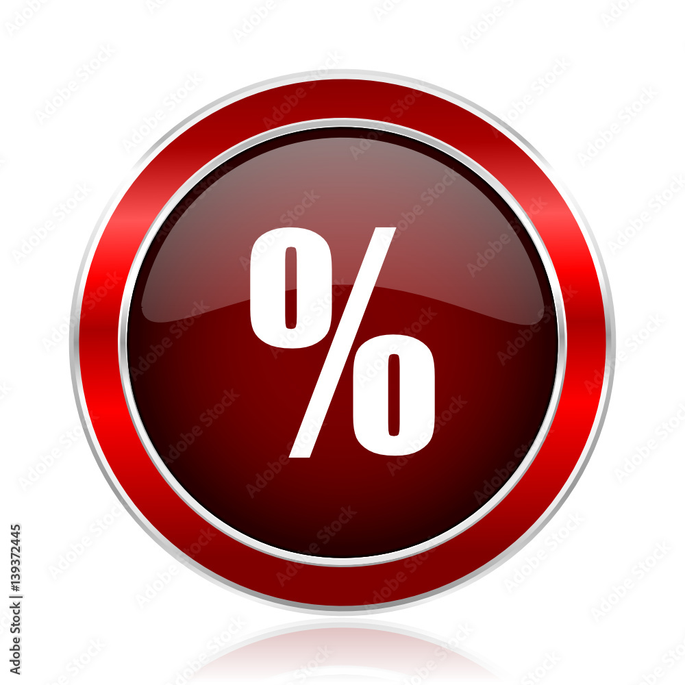 Poster percent red silver metallic web and smartphone vector icon isolated on white background.
