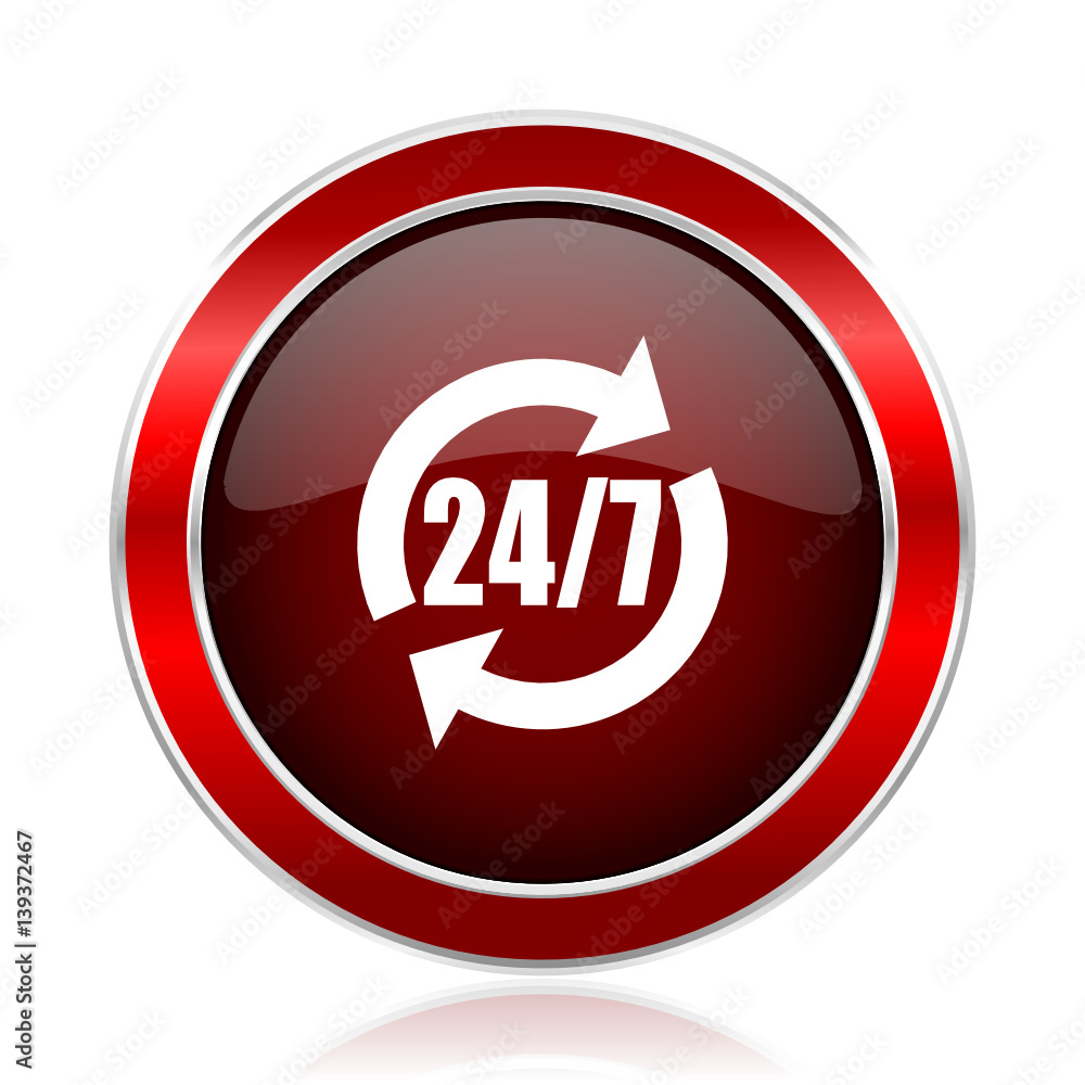 Aufkleber Service red round glossy vector web icon. Circle modern design chrome metal border abstract sign for smartphone applications.