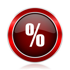 Percent red silver metallic web and smartphone vector icon isolated on white background.