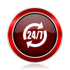 Service red round glossy vector web icon. Circle modern design chrome metal border abstract sign for smartphone applications.
