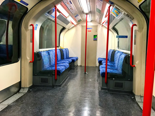 Inside underground train, London