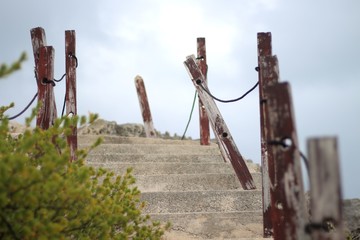 Stairway on the Caribbean Sea cliffs of Isla Mujeres, Mexico.