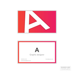 A letter logo minimal corporate business card with trend red-pink gradient. Vector card design template.