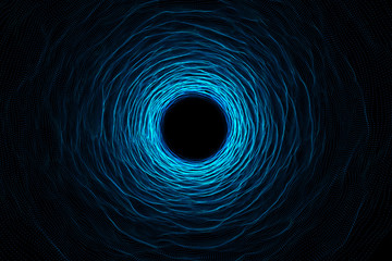 Abstract speed tunnel warp in space, wormhole or black hole, scene of overcoming the temporary space in cosmos. 3d rendering