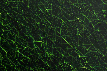 Abstract polygonal space low poly dark background with connecting dots and lines. Connection structure, shine effects. 3d rendering