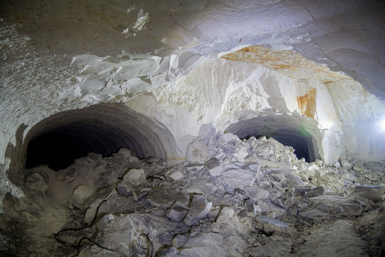 The Collapse In The Chalk Mine, Tunnel With Traces Of Drilling Machine