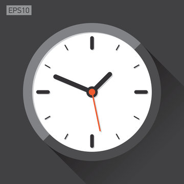 Clock icon in flat style, timer on black background. Vector design element