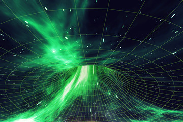 Wormhole in space, interstellar warp, traveling trough space and time. 3d rendering