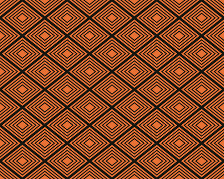 Seamless black and orange geometrical op art rhombic simple pattern vector