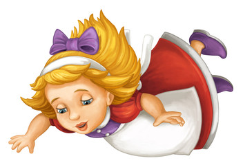 cartoon cute little girl is falling from somewhere