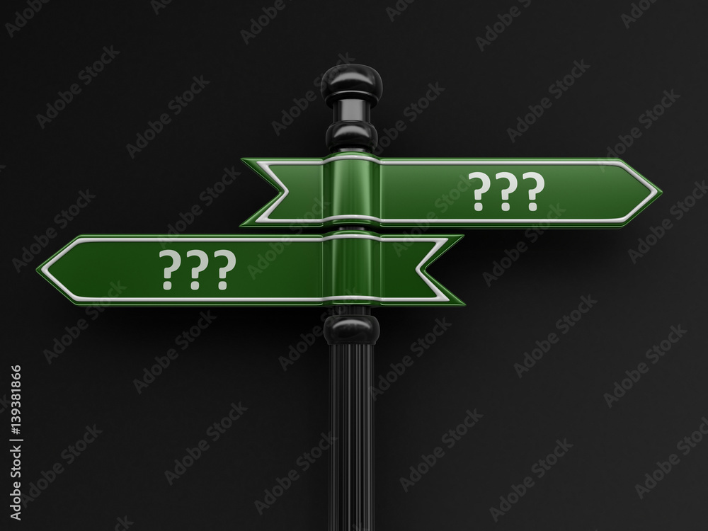Poster questions pointers on signpost. image with clipping path