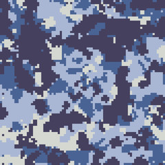 Seamless digital pixel fashion blue marine camouflage pattern vector