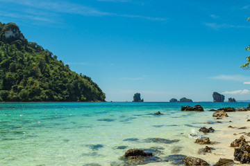 View from Koh Mor island to Koh Poda Nok (Chicken island) and others in Andaman sea, Krabi province, Thailand.
