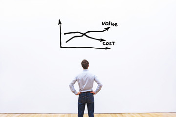 decrease cost and increase value business concept, businessman analyzing graph
