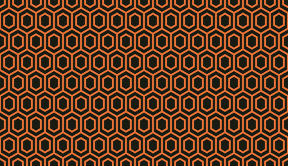 Seamless black and orange hexagonal african ethnic outline pattern vector