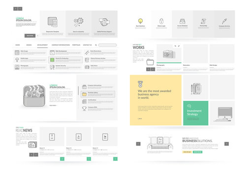 Website template elements with concept icons. Collection of various elements for web page navigation.