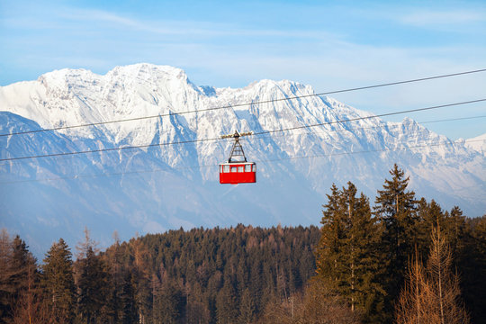 ski lift in Alps, beautiful winter mountain landscape of Patscherkofel, Igls, Austria
