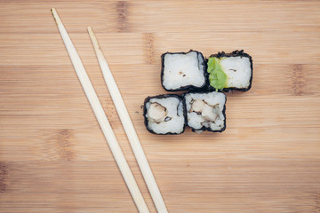 Japanese food sticks and rolls