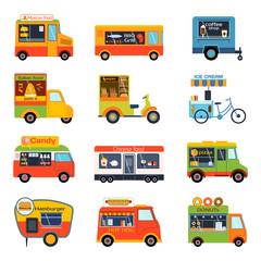 Street food festival color trailer vector restaurant car.