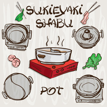 shabu sukiyaki pot objects drawing graphic  design illustrate