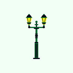 Retro vintage lamp post with electricity lantern vector illustration