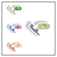 online market statistic information Vector illustration collection in paper sticker style of Business pie chart and handset