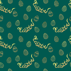 Easter pattern with eggs and lettering .Vector seamless pattern
