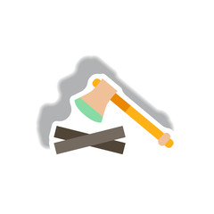 stylish icon in paper sticker style wood and an ax