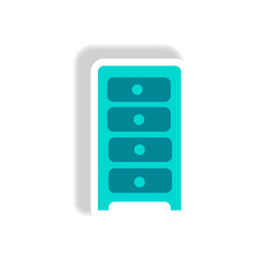 stylish icon in paper sticker style office chest of drawers